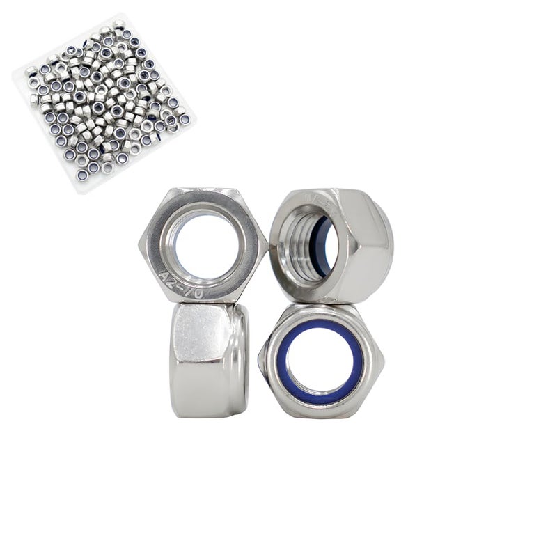 STORMCUBE M6x1mm Nylon Insert Hex Lock Nuts 150 Pack 304 Stainless Steel DIN985 Self-Locking Nylon Lock Nuts Plain Finish for Industrial Construction Fasteners (M6x1mm, 150 Pack) - Image 1
